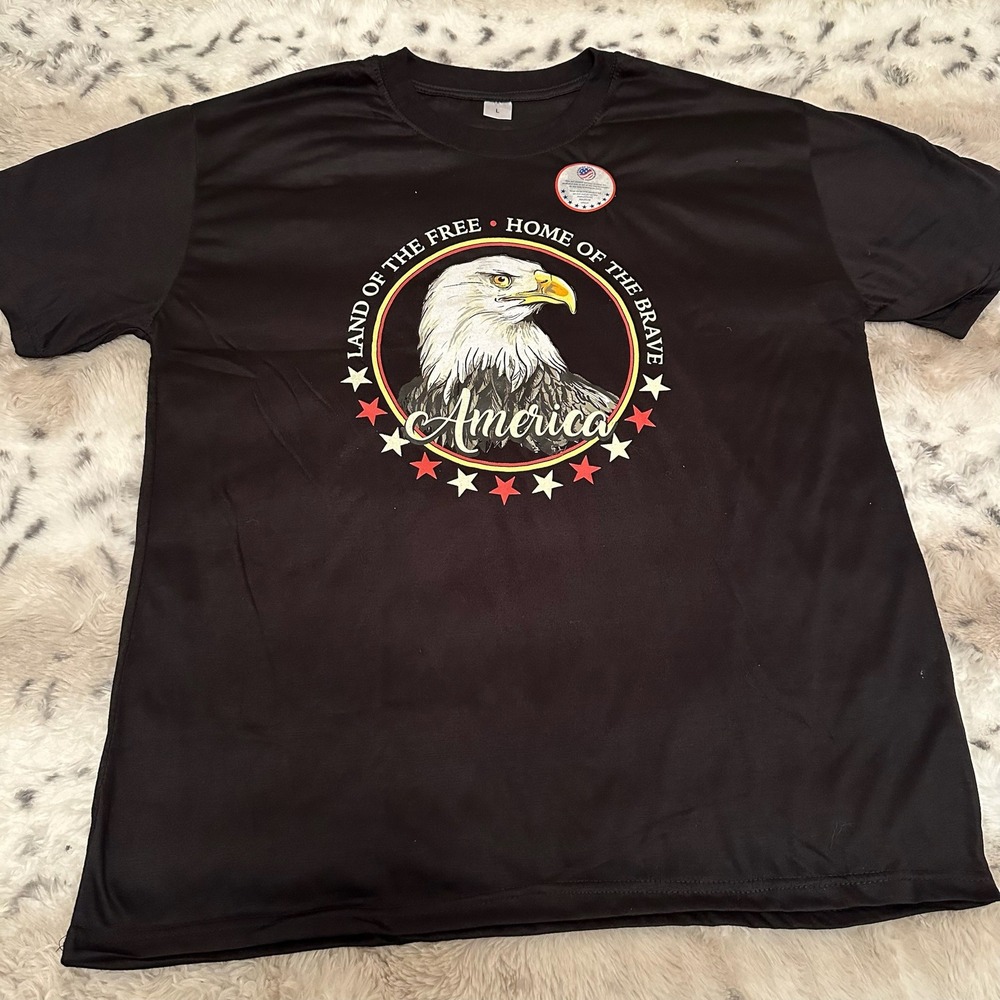 DVNF Graphic T-Shirt Mens Large Black Patriotic Bald Eagle America Shirt